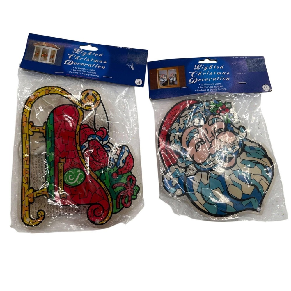 Vintage Santa‎ Sleigh Lighted Christmas Decoration Set With Miniature Lights 8